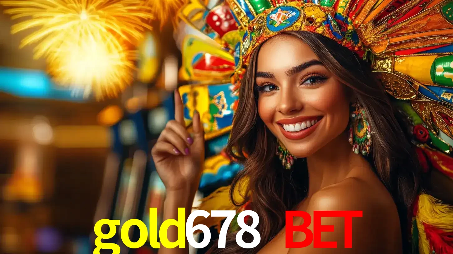 Mulher sorridente com um cocar de carnaval vibrante e colorido, celebrando uma grande vitória nos jogos do cassino gold678 bet com fogos de artifício ao fundo.