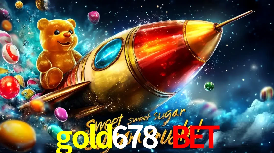 Arte promocional do jogo de slot Sugar Rush, com um urso de pelúcia em um foguete viajando pelo espaço de doces, um dos jogos divertidos disponíveis no cassino gold678 bet.